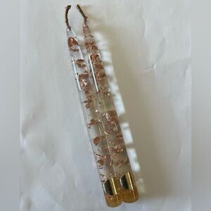 Vintage lucite taper candles with suspended copper flakes